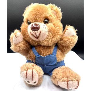 Dan Brencher teddy bear jean bib overalls vintage Plush 8" tall